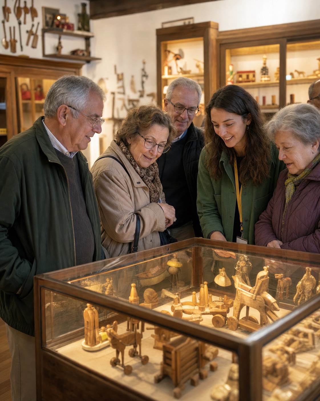 Grupo numa visita cultural a uma coleção de brinquedos tradicionais